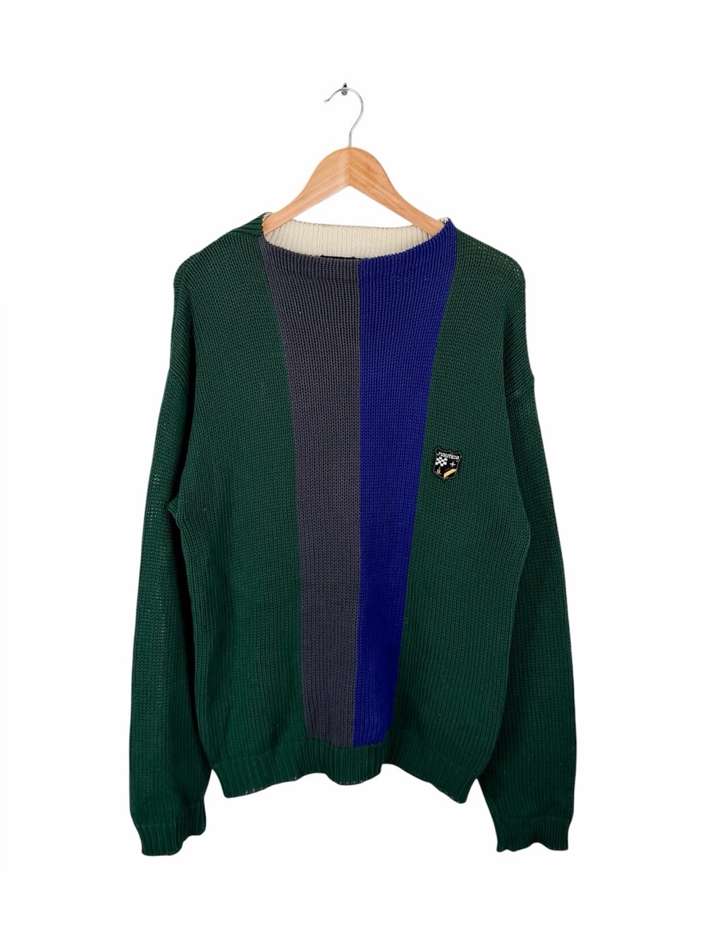 Nautica Men’s Large Colorblock Chunky Knit Sweater Crest Logo Preppy Vintage 90s